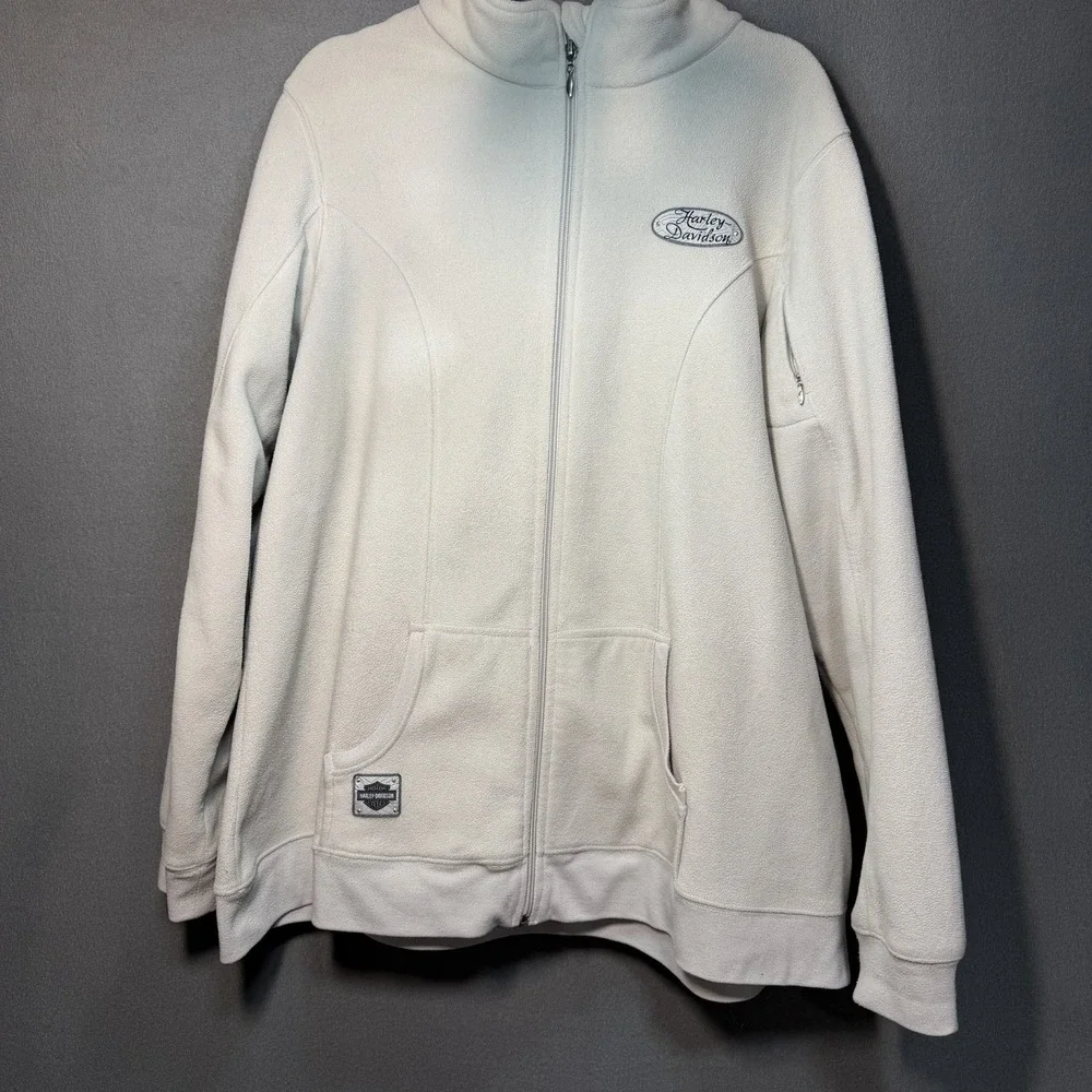 Harley Davidson Fleece Jacket Womens M2 2XL FulZip Embroidered Cream Front Logo